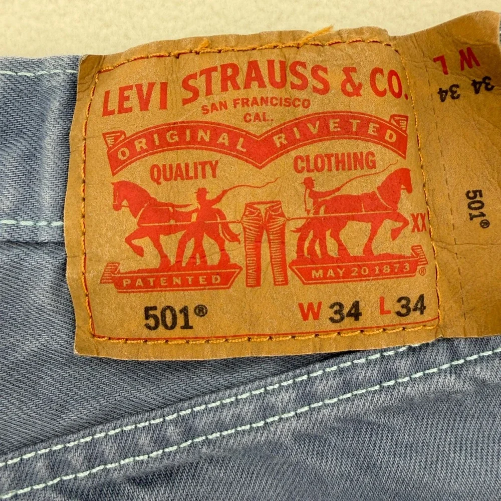 Levi's 501 Original Fit Mens W34 L34 Blue Garment Dyed Jeans